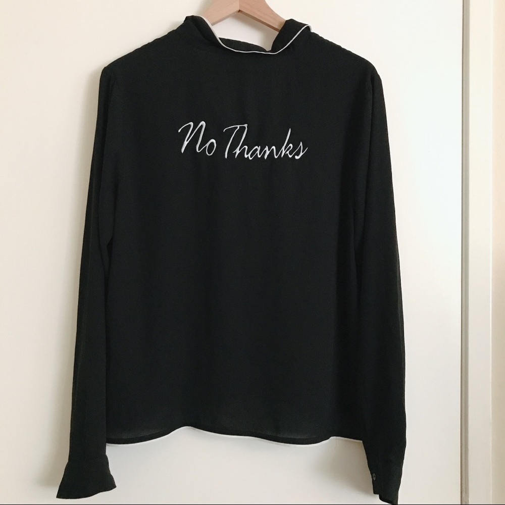 “No Thanks” Button Down Pajama Top